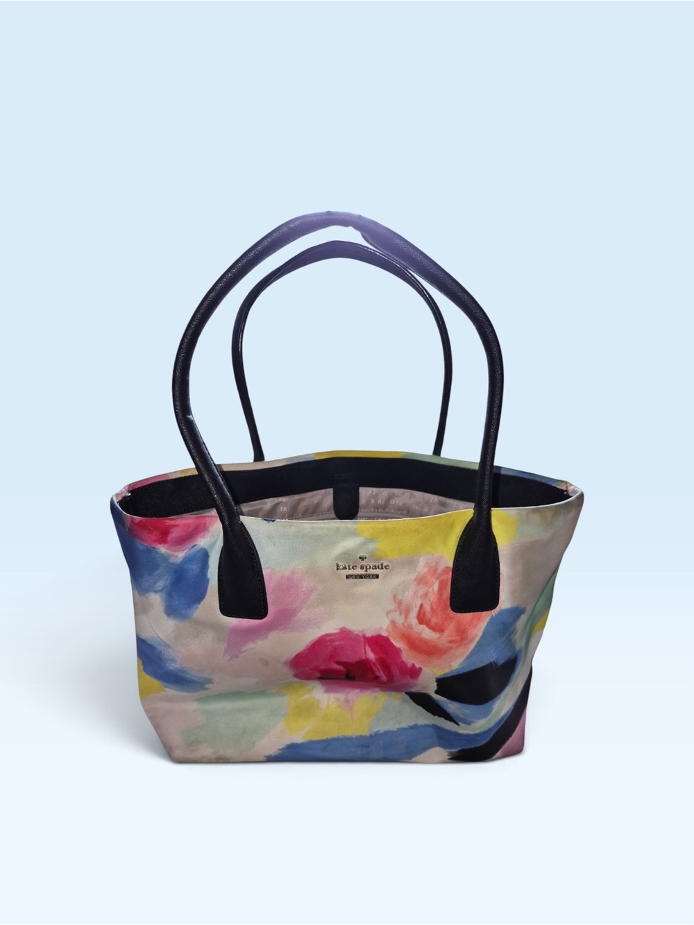 kate spade Multicolor Floral Canvas Tote with Black Handles
